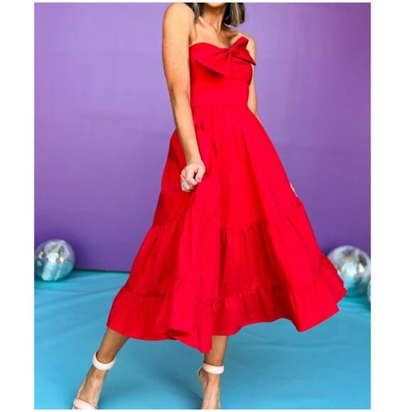 Fate Strapless Large Midi Dress Retro Homecoming Cocktail Dress Fall Wedding Red - Picture 1 of 16